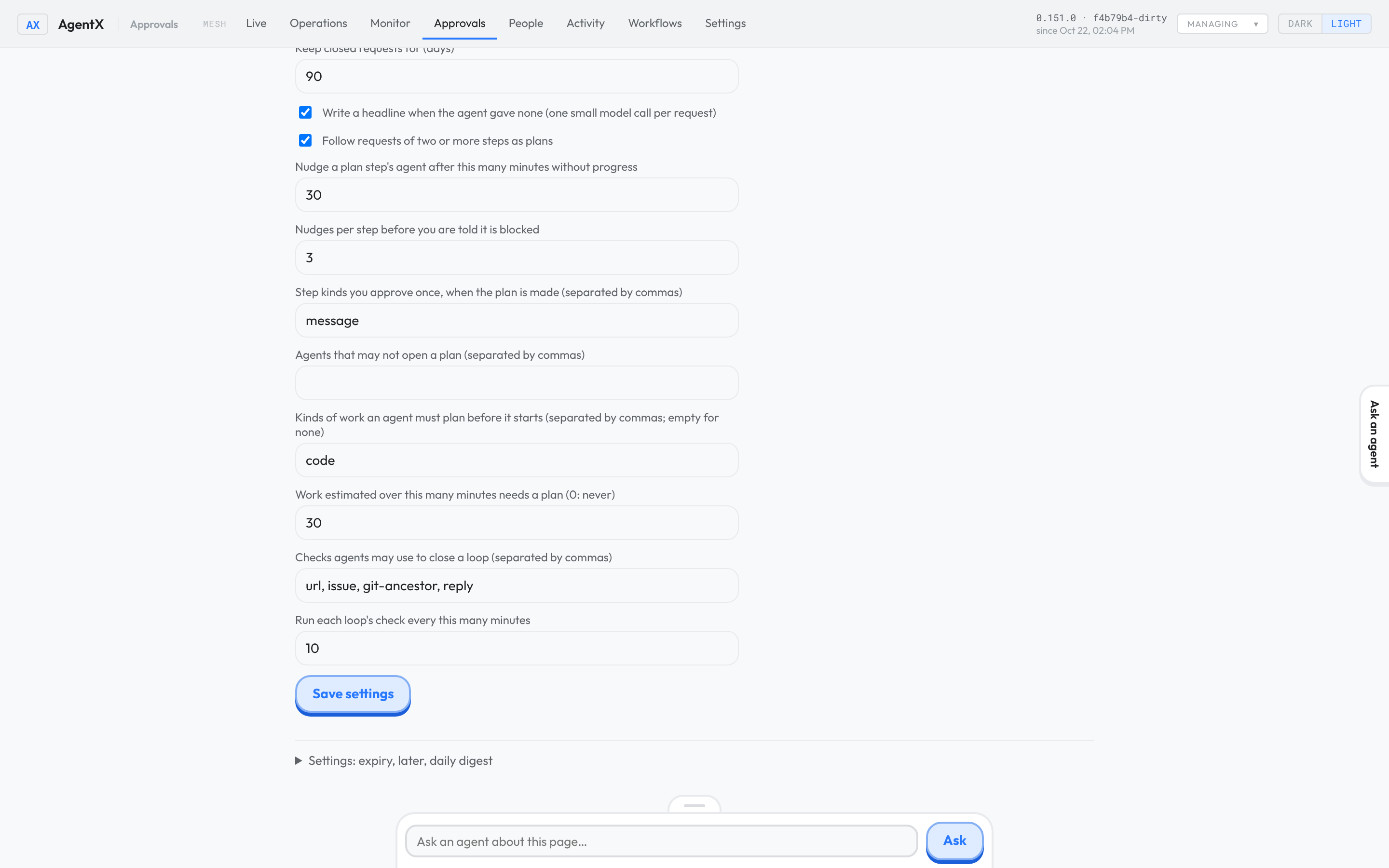 The open requests settings, with the box Write a headline when the agent gave none ticked