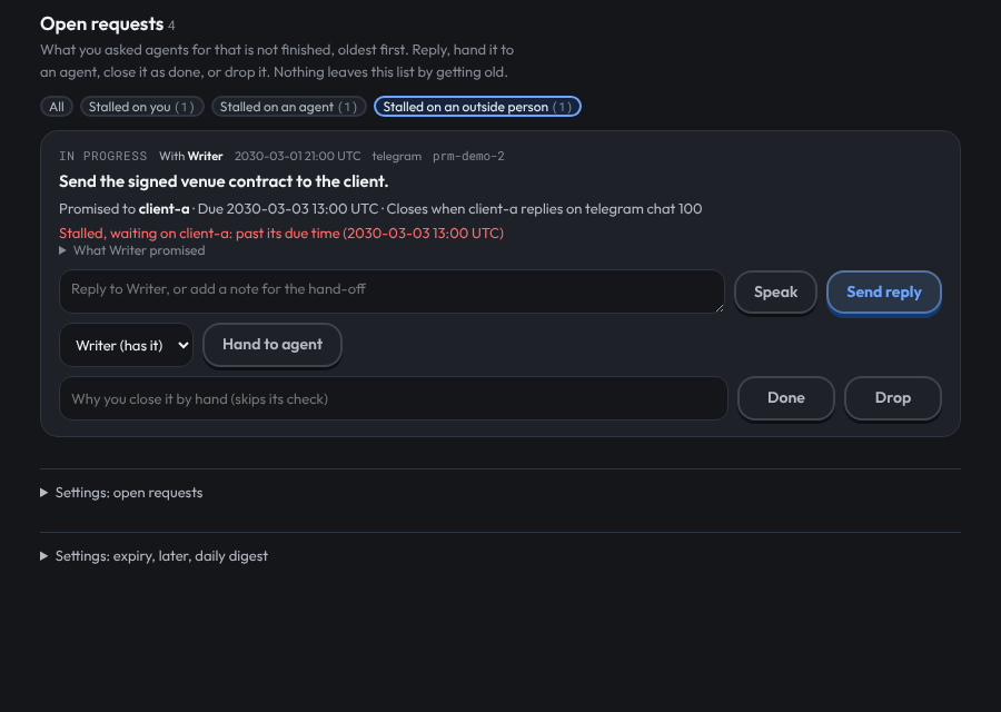 Open requests showing only the promise stalled on an outside person