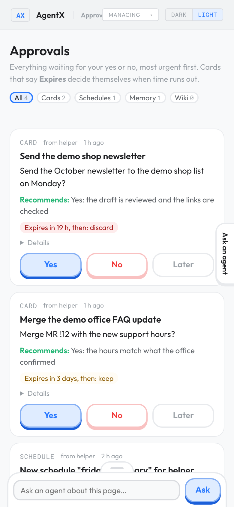 The Approvals tab on a phone