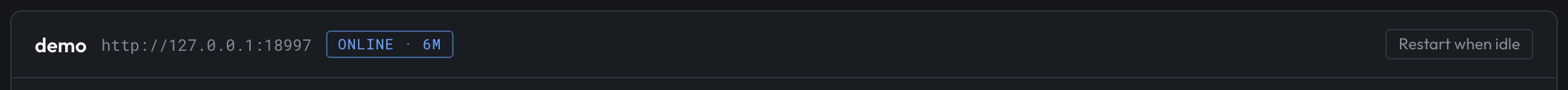 A node on the Live page, with the Restart when idle button at the right
