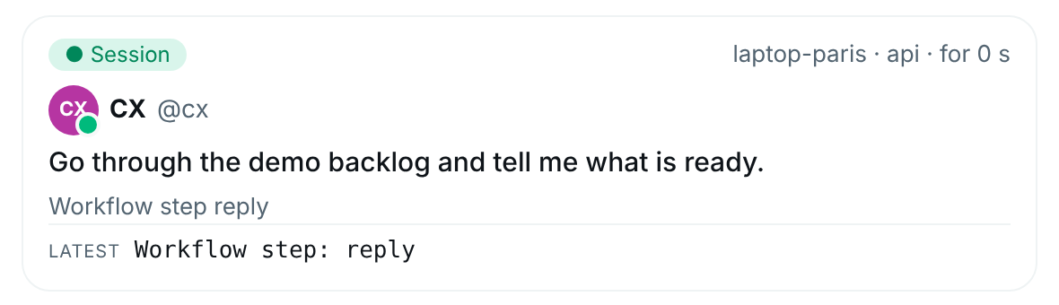 A run on the Hub's Live page, with the workflow step it is on under the request
