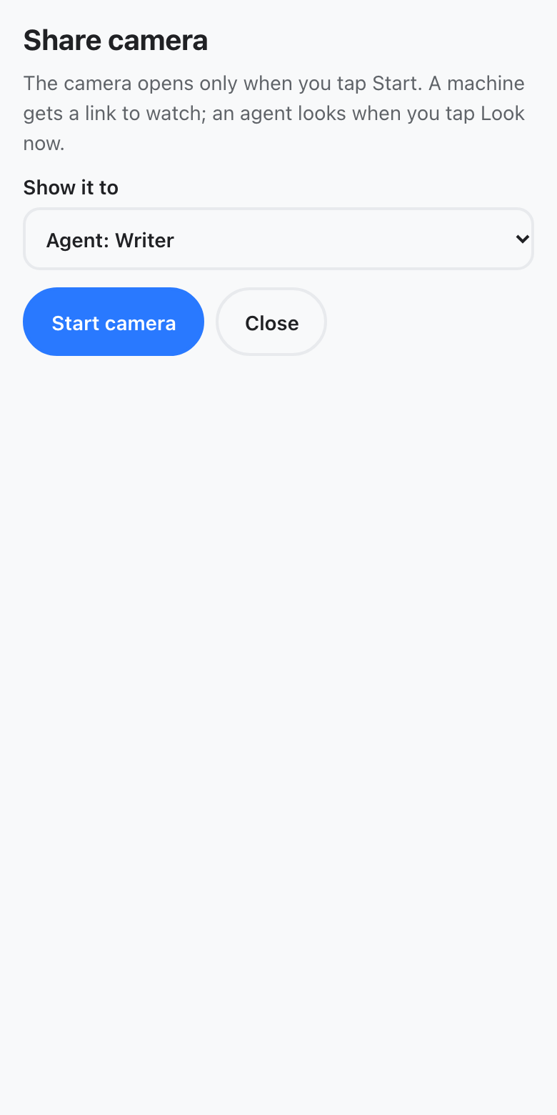 The Share camera sheet with an agent picked