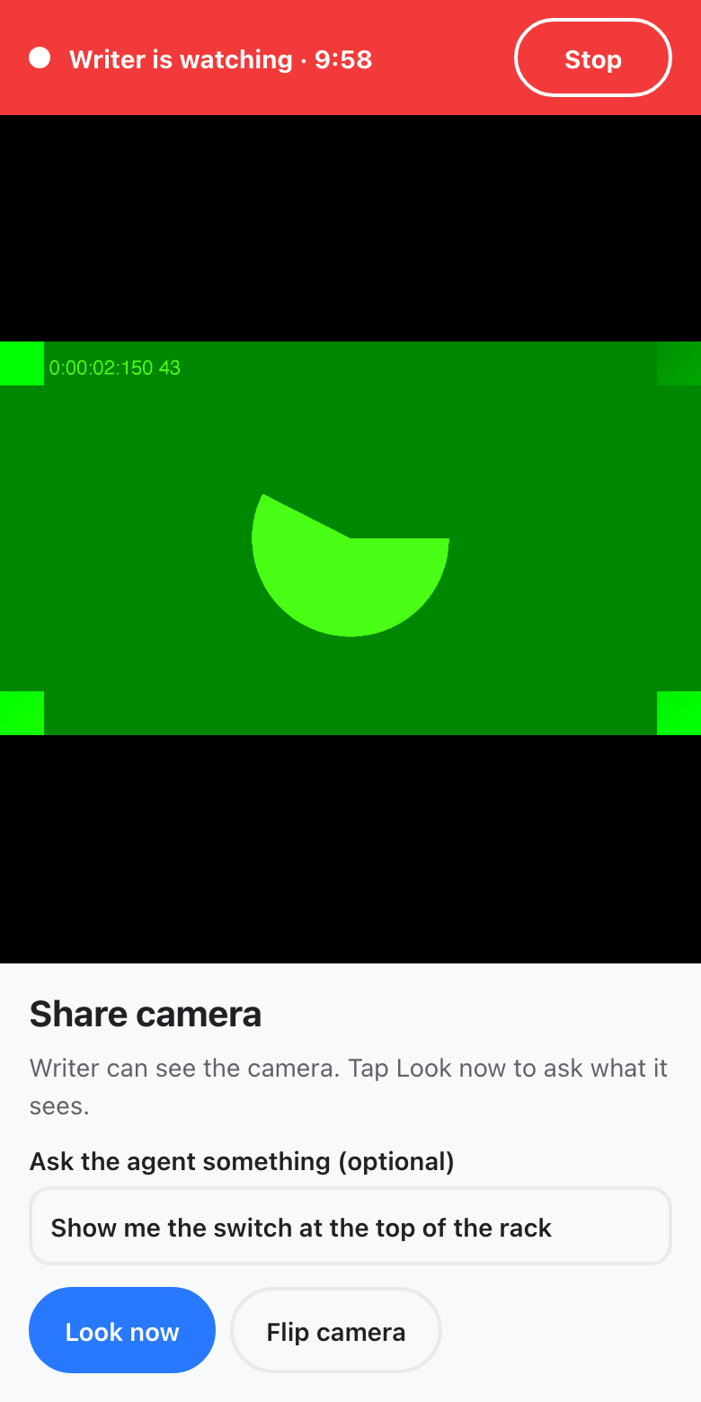 The camera live for the agent that asked, with its request as the question