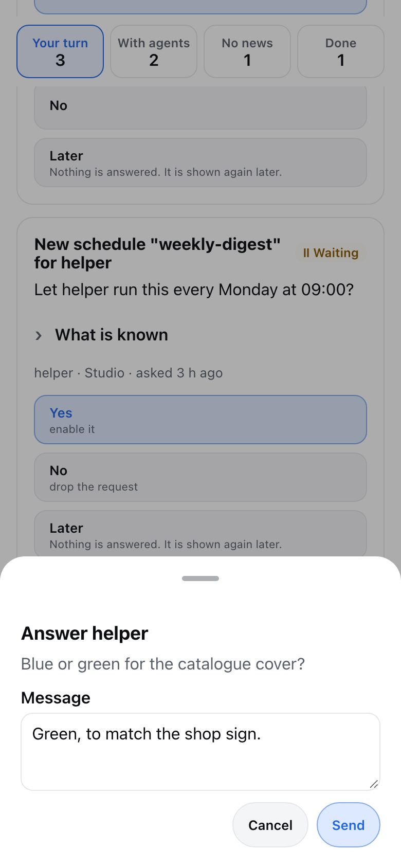 Writing an answer to an agent's question