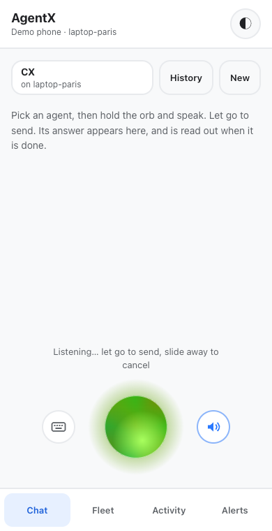Listening: the orb in the agent's colour follows your voice