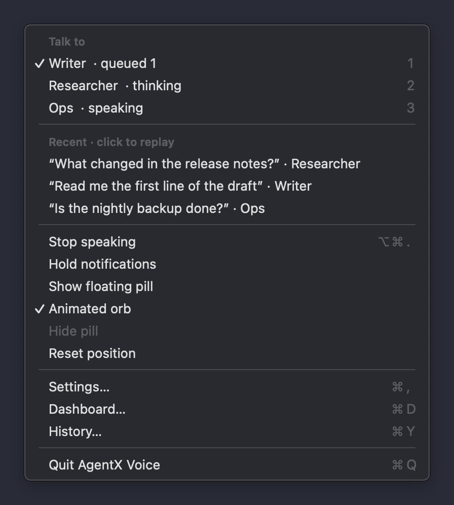 The same menu in dark mode