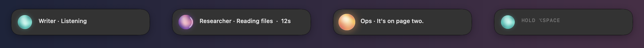 The same four states in dark mode