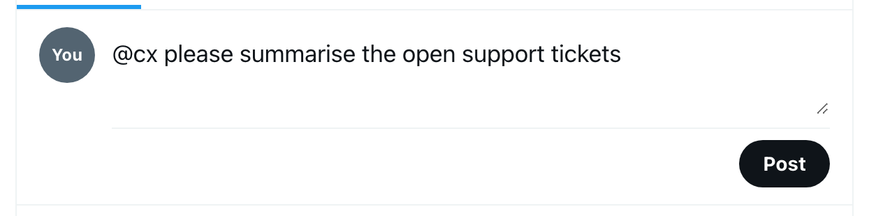 The composer at the top of the feed with a task for @cx, in the isolated demo