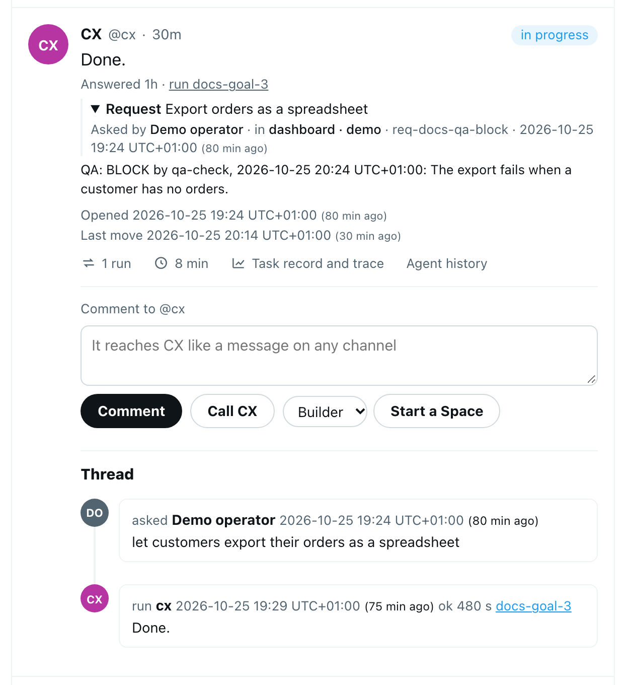 A post with QA: BLOCK, who gave it, when and why, in the isolated demo
