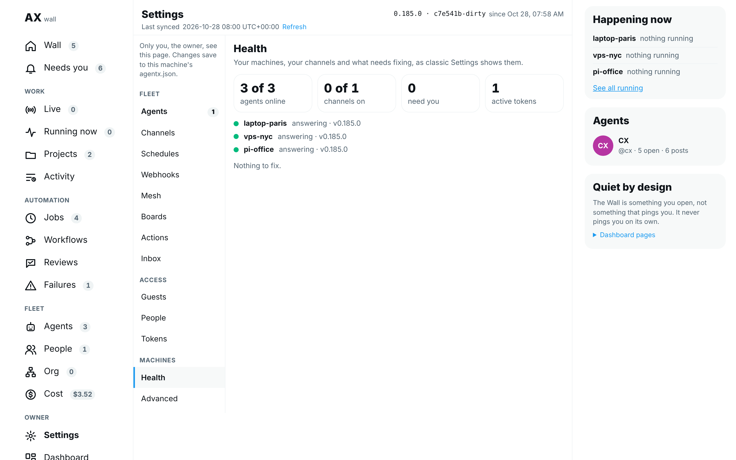Health on the Hub: four numbers, one line per machine and what to fix, in the isolated demo