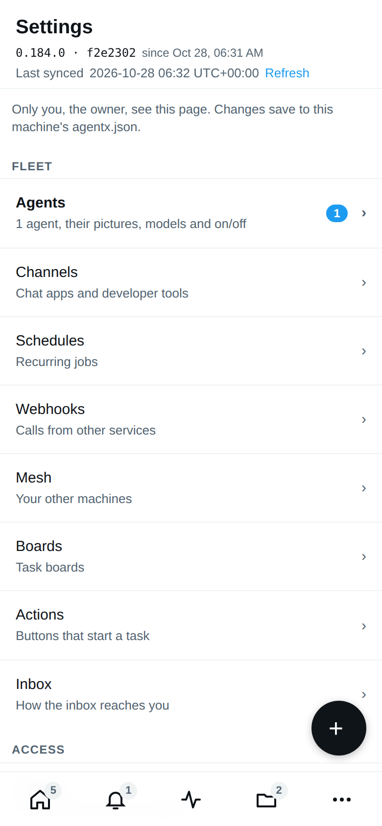 Settings on a phone: the grouped list of sections, each with an arrow